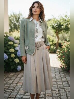 Vintage Hagro 3-Piece 100% Linen Trachten Skirt Suit Set Germany Cottagecore